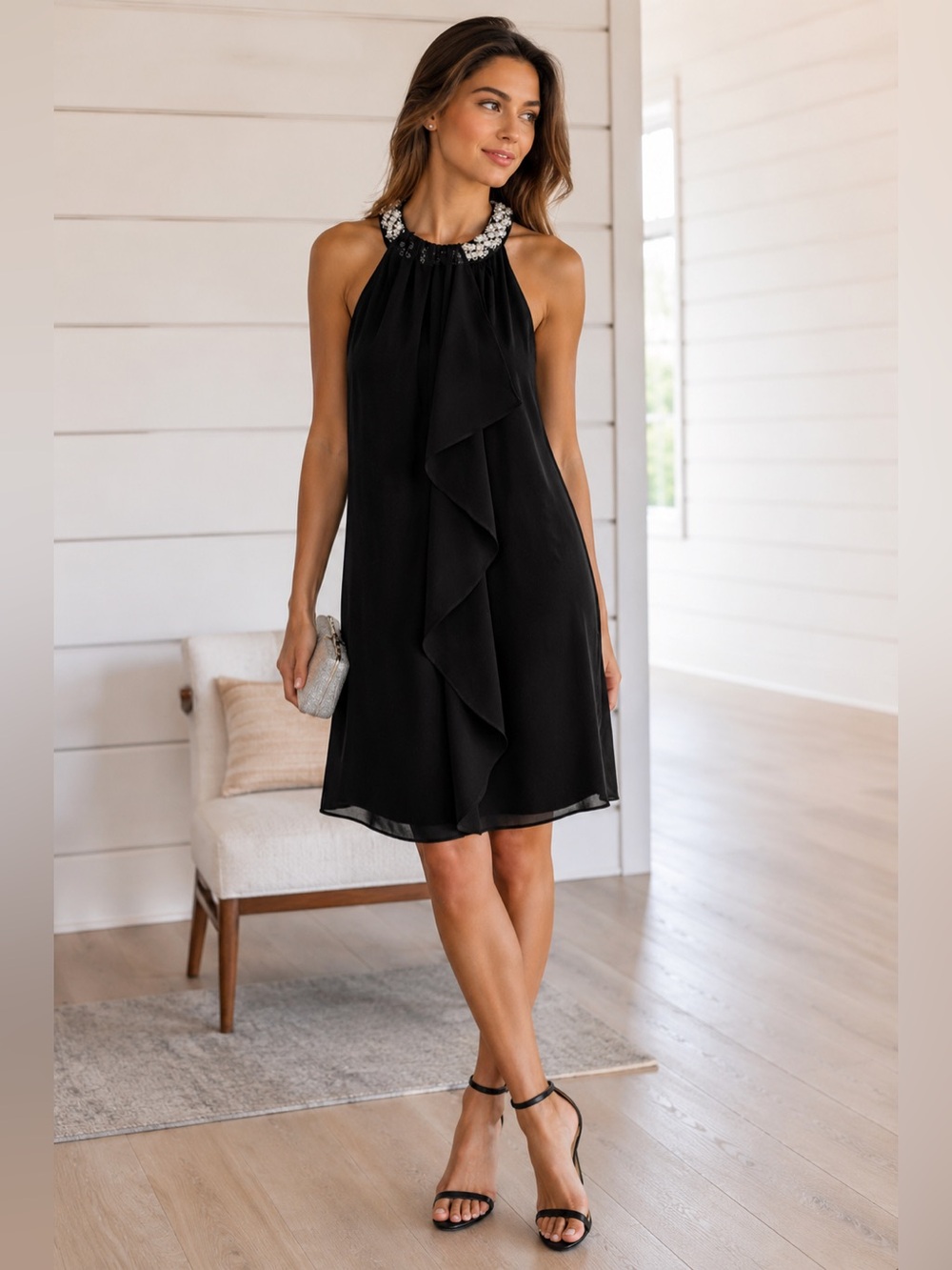 CachĆ© Embellished Halter Neck Ruffle Cocktail Dress - Womenās Size 2